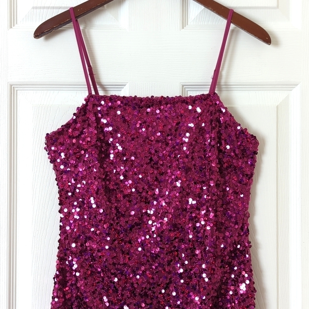 Wild Fable Sequined Sleeveless Lace Up Back Mini Party Dress Magenta Pink Medium - Picture 2 of 15